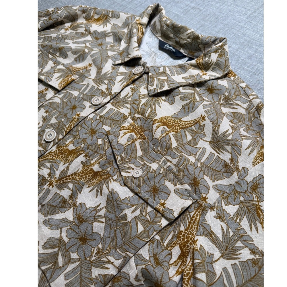 Du Jour Womens XL Giraffe‎ Safari Print Linen Blend Button Down Shirt A378515